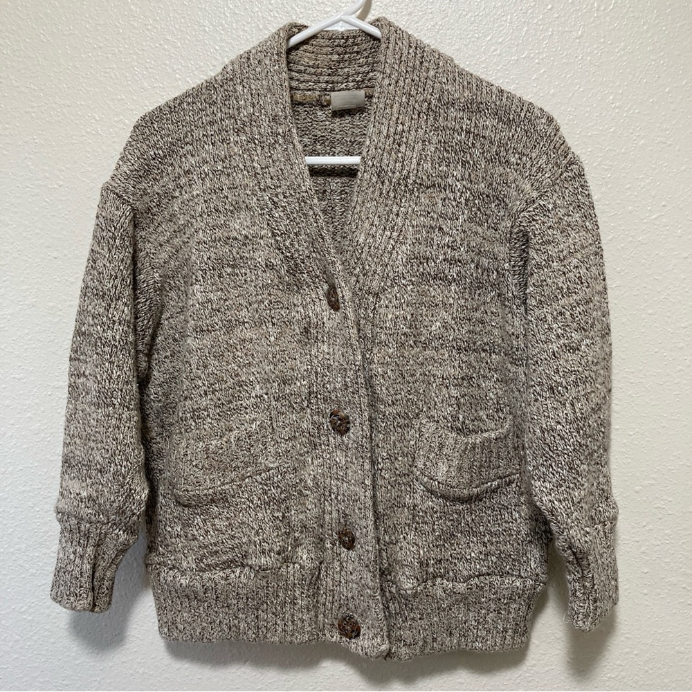 Willapa Bay Knits Women's Handmade Sweater Cardigan Button Front Pockets Beige S
